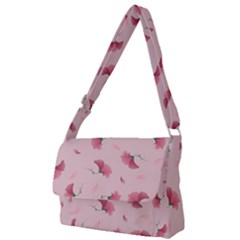 Flowers Pattern Pink Background Full Print Messenger Bag (S)