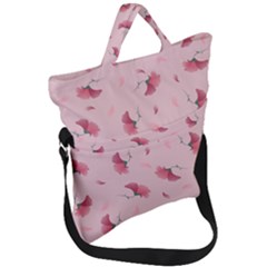 Flowers Pattern Pink Background Fold Over Handle Tote Bag