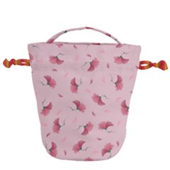 Flowers Pattern Pink Background Drawstring Bucket Bag