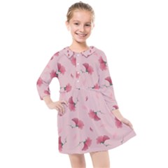 Flowers Pattern Pink Background Kids  Quarter Sleeve Shirt Dress