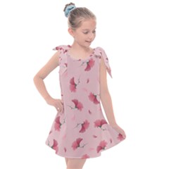 Flowers Pattern Pink Background Kids  Tie Up Tunic Dress