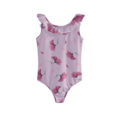 Flowers Pattern Pink Background Kids  Frill Swimsuit