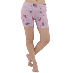 Flowers Pattern Pink Background Lightweight Velour Yoga Shorts