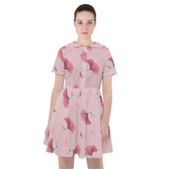 Flowers Pattern Pink Background Sailor Dress