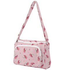 Flowers Pattern Pink Background Front Pocket Crossbody Bag