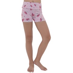 Flowers Pattern Pink Background Kids  Lightweight Velour Yoga Shorts