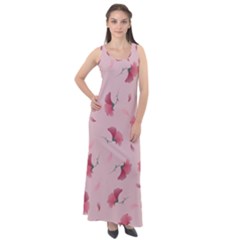 Flowers Pattern Pink Background Sleeveless Velour Maxi Dress