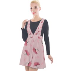 Flowers Pattern Pink Background Plunge Pinafore Velour Dress