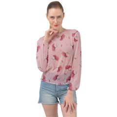 Flowers Pattern Pink Background Banded Bottom Chiffon Top