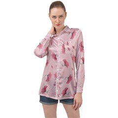 Flowers Pattern Pink Background Long Sleeve Satin Shirt