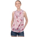 Flowers Pattern Pink Background High Neck Satin Top View1