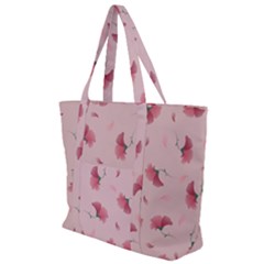 Flowers Pattern Pink Background Zip Up Canvas Bag