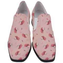 Flowers Pattern Pink Background Women Slip On Heel Loafers