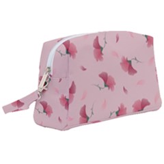 Flowers Pattern Pink Background Wristlet Pouch Bag (Large)