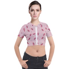 Flowers Pattern Pink Background Short Sleeve Cropped Jacket