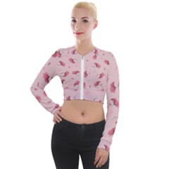 Flowers Pattern Pink Background Long Sleeve Cropped Velvet Jacket