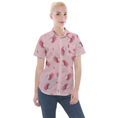 Flowers Pattern Pink Background Women s Short Sleeve Pocket Shirt