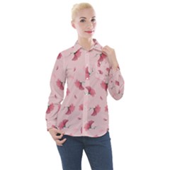 Flowers Pattern Pink Background Women s Long Sleeve Pocket Shirt