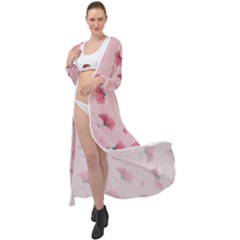 Flowers Pattern Pink Background Maxi Chiffon Beach Wrap