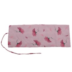Flowers Pattern Pink Background Roll Up Canvas Pencil Holder (S)