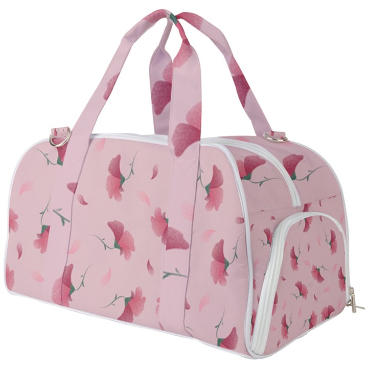 Flowers Pattern Pink Background Burner Gym Duffel Bag