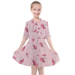 Flowers Pattern Pink Background Kids  All Frills Chiffon Dress