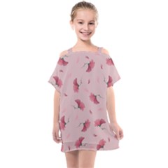 Flowers Pattern Pink Background Kids  One Piece Chiffon Dress