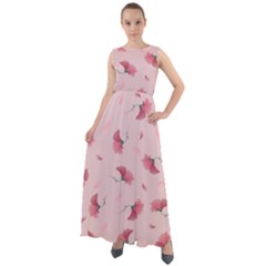 Flowers Pattern Pink Background Chiffon Mesh Boho Maxi Dress