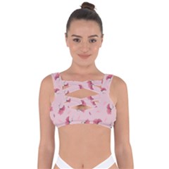 Flowers Pattern Pink Background Bandaged Up Bikini Top