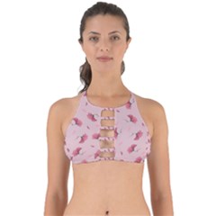 Flowers Pattern Pink Background Perfectly Cut Out Bikini Top