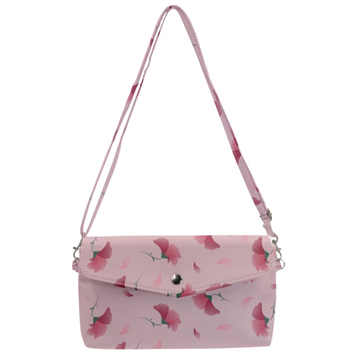 Flowers Pattern Pink Background Removable Strap Clutch Bag