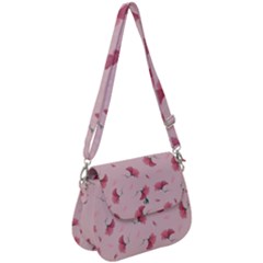Flowers Pattern Pink Background Saddle Handbag