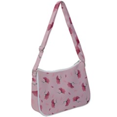 Flowers Pattern Pink Background Zip Up Shoulder Bag