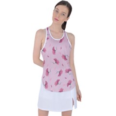 Flowers Pattern Pink Background Racer Back Mesh Tank Top