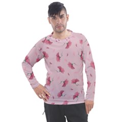 Flowers Pattern Pink Background Men s Pique Long Sleeve Tee