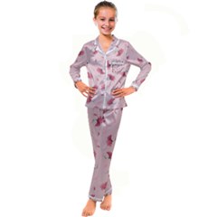 Flowers Pattern Pink Background Kid s Satin Long Sleeve Pajamas Set