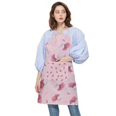 Flowers Pattern Pink Background Pocket Apron