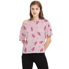 Flowers Pattern Pink Background One Shoulder Cut Out Tee
