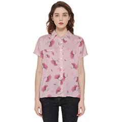 Flowers Pattern Pink Background Short Sleeve Pocket Shirt