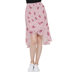 Flowers Pattern Pink Background Frill Hi Low Chiffon Skirt