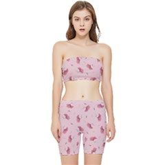 Flowers Pattern Pink Background Stretch Shorts and Tube Top Set