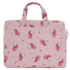 Flowers Pattern Pink Background MacBook Pro 16  Double Pocket Laptop Bag 