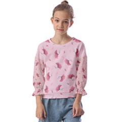 Flowers Pattern Pink Background Kids  Cuff Sleeve Top