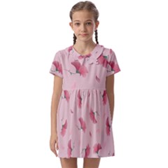 Flowers Pattern Pink Background Kids  Asymmetric Collar Dress