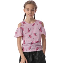 Flowers Pattern Pink Background Kids  Butterfly Cutout Tee