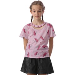 Flowers Pattern Pink Background Kids  Front Cut Tee