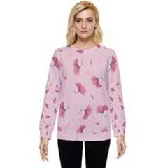 Flowers Pattern Pink Background Hidden Pocket Sweatshirt