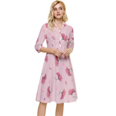 Flowers Pattern Pink Background Classy Knee Length Dress