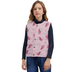 Flowers Pattern Pink Background Kid s Short Button Up Puffer Vest	
