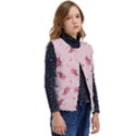 Flowers Pattern Pink Background Kid s Short Button Up Puffer Vest	 View2